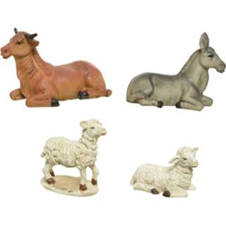 👉 Dierenbeeld Set Van 4 Stuks Polystone Dierenbeeldjes Os, Ezel En Schapen 12 Cm - Kerststallen 8720147785791