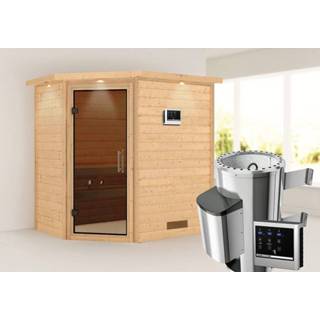 👉 Kachel Karibu | Sauna Cilja met Dakkraag Antracietglas 3,6 kW Externe Bediening 4010090861104