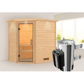 👉 Kachel Karibu | Sauna Cilja met Dakkraag Helderglas 3,6 kW Geïntegreerde Bediening 4010090861173