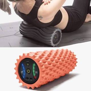 👉 Schuimroller oranje EVA active elektrische spierontspanner Yoga massage vibratie schuimroller, visgraat USB (koraal oranje)