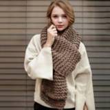 👉 Grove zeef kaki wol active vrouwen gebreide warme sjaal dames winter dikke effen kleur sjaal, lengte (cm): 190 cm (kaki)