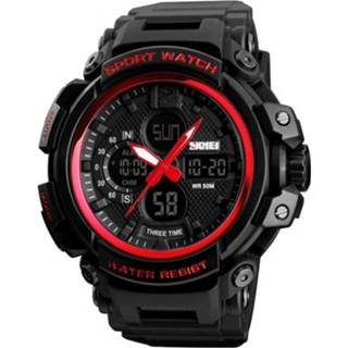 👉 Waterdicht horloge rood zwart active mannen SKMEI 1343 heren buitensporten student digitaal (rood zwart)