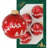 👉 Glanzende kerstbal active rood 4x Glazen kerstballen met arrenslee opdruk 7 cm