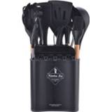 👉 Handvat zwart houten siliconen active KU349 13 In 1 Opslag Barreled Keukengerei Set Non-stick Kooklepel Schop Keukenrek (Zwart)