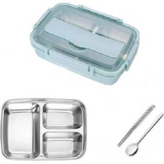 👉 Lunchbox zwart active kinderen SSGP Office Compartiment Student Draagbare lunchbox, 3 raster met eetstokjes Lepel (zwart)