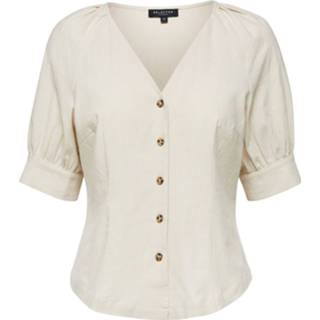 👉 Overhemd beige vrouwen SELECTED Petite - Shortsleeve Dames 5714515157702