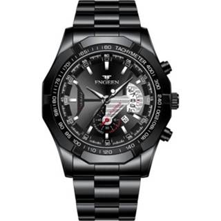 👉 Waterdicht horloge zwart staal active mannen FNGEEN S001 heren niet-mechanisch kalenderhorloge (zwart oppervlak)