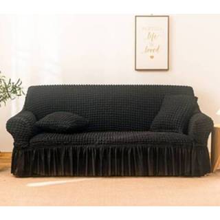 👉 Sofa zwart m active Woonkamer Stretch Volledige Dekking Rokstijl Cover, Maat: Dubbel 145-185cm (Eén kleur Zwart)