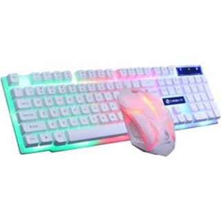 👉 Toetsenbord wit active LIMEIDE GTX300 1600 DPI 104 toetsen USB Rainbow Suspended Backlight Bedraad lichtgevend en muis set, kabellengte: 1,4 m (wit)