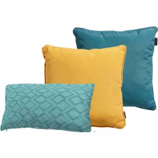 👉 Blauw Sierkussenset Panama sea blue met Golden glow 45x45cm en Outdoor graphic 50x30cm