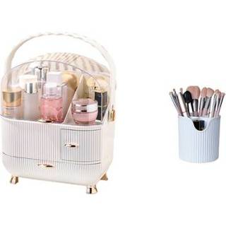 👉 Opbergdoos wit active Cosmetische Huishoudelijke desktop Stofdichte lippenstift met grote capaciteit Huidverzorgingsproductrek, kleur: + pennenborstel