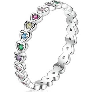 👉 Damesring zilveren active vrouwen S925 Sterling regenboog hart dames ring, maat:8