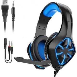 👉 Gaming PC zwart blauw active GS-1000 E-sports Computer Bekabelde Headset met Microfoon (Zwart Blauw)