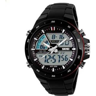 👉 Digitale horloge rood zwart active mannen SKMEI 1016 multifunctioneel heren buitensport Noctilucent waterdicht dubbel digitaal (rood + zwart)