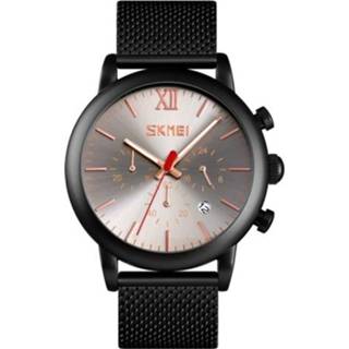 👉 Nachtlamp active mannen Skmei 9203 Nachtlampje Herenhorloge Mode Vrije tijd Multifunctionele timing Stalen gaasriem quartzhorloge (zilvergoud)