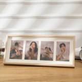 👉 Slinger houtkleur houten active wandgemonteerde Dual-Purpose Combinatie Fotolijststijl: Vier Frames Horizontaal (Houtkleur)