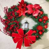 👉 Kerstversiering rode active Cane Krans Garland Deurhanger, Maat: 50cm (Rode Bloem)