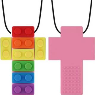 👉 Bijtring roze siliconen active baby's kinderen 2 stuks baby bouwsteen autistische molaire stok, kleur: twee