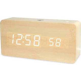 👉 Wekker witte bamboe hout active LT-1035 LED-display Digitale APP Slimme (witte lamp hout)