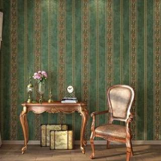 👉 Vliesbehang donkergroen active 3D Fijngeperste Textuur Damascus Wallpapers Huishoudelijk Vliesbehang, Grootte:0.53x10m (Striped Olive Green)