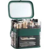 👉 Opbergdoos donkergroen active 1003 LED-spiegelcosmetische Desktop Stofdichte huidverzorgingsproducten Rack met grote capaciteit, specificatie: enkele spiegelstijl (Peacock Green)