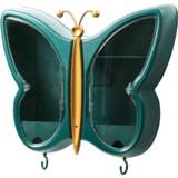 👉 Opbergdoos groen active Vlindervorm cosmetische muur opknoping stofdicht badkamer rek (pauw groen)