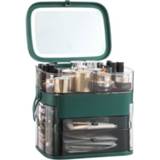 👉 Opbergdoos donkergroen active 1003 LED-spiegel Cosmetische Desktop Stofdichte huidverzorgingsproducten Rack met grote capaciteit, specificatie: LED-stijl (Peacock Green)