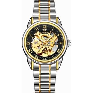 👉 Waterdicht horloge zwart goud active vrouwen FNGEEN 8866 dames mode dubbelzijdig hol automatisch mechanisch (goud oppervlak)