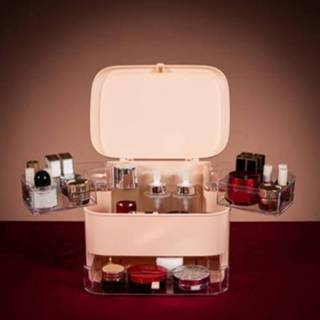 👉 Opbergdoos roze klein active Cosmetische Stofdichte huidverzorgingsproducten Desktop LED met spiegelplank, kleur: normaal model