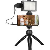 👉 Microfoon zwart active PULUZ Live-uitzending Smartphone-videolamp Vlogger-kits met + LED-licht statiefbevestiging telefoonklemhouder (zwart)