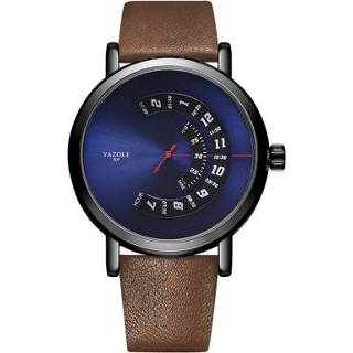 Platenspeler blauwe bruine active mannen YAZOLE heren quartzhorloge (509 lade riem)