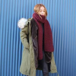 👉 Grove zeef rode wol active vrouwen gebreide warme sjaal dames winter dikke effen kleur sjaal, lengte (cm): 190 cm (rode wijn)