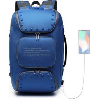 👉 Zakelijke laptop hemelsblauw active Ozuko 9248 mode klinknagel rugzak studenten sport schooltas met externe USB-poort (hemelsblauw)