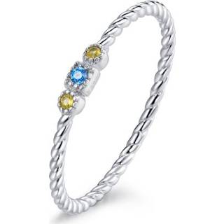 Damesring geel blauw zilver 7 active vrouwen S925 sterling kleurrijke stenen liefde damesring, maat: (geel + blauw)