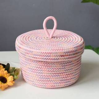 👉 Opbergmand roze touw active mannen Katoenen opbergframe geweven opvouwbare mand nachtkastje rotan opbergmand, specificatie: 26 x 16 cm (rond roze)