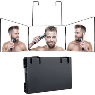 👉 Ophanging zwart active Schaalbare Driezijdige opklapbare spiegel Make-upspiegel Instelhoogte Scheerspiegel (zwart)