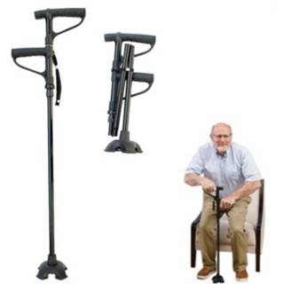 👉 Kruk zwart active senioren Multifunctionele opvouwbare dubbele handgreep ouderen krukken aluminiumlegering elektrische wandelstokken vierbenige met verlichting, lengte: 86-98 cm (zwart)