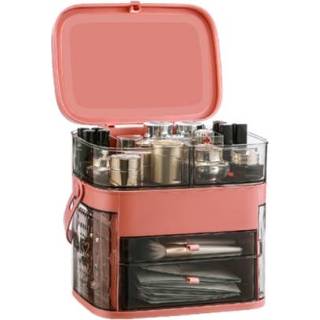 👉 Opbergdoos koraalrood active 1003 LED-spiegel Cosmetische Desktop Stofdichte huidverzorgingsproducten Rek met grote capaciteit, specificatie: gewone stijl (koraalrood)