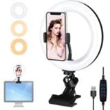 👉 Monitor zwart active PULUZ 7.9 inch 20cm Ring Selfie Light + Clip 3 Modi USB Dimbaar Dual Kleurtemperatuur LED Gebogen Vloggen Fotografie Videolichten Kits met Telefoonklem (Zwart)