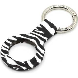 👉 Sleutelhanger siliconen active Nat Klevend Patroon Anti-kras Schokbestendig Beschermhoes Met Ring Lus Voor AirTag (Zebra)