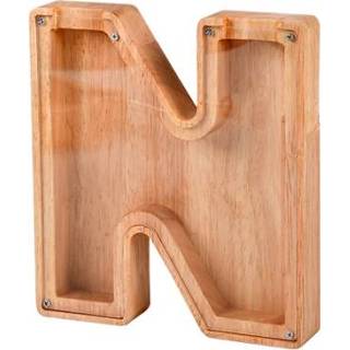 👉 Spaarpot transparant houten acryl active Engelse Alfabet (N)