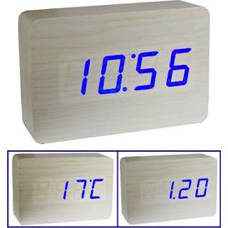 👉 Klok wit houten active 3 in 1 (afwisselend tijd, maand en datum temperatuur weergeven), (wit)