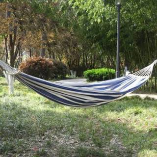 👉 Hangmat blauw wit canvas active Verdikte Outdoor Anti-rollover Draagbare Schommel 190x80cm, Stijl: Bend Stick