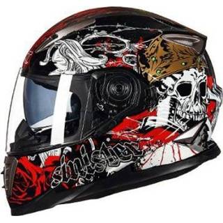 👉 Helm rose XL active GXT Motorcycle Skull-patroon Volledige dekking Beschermende Dubbele lens motorhelm, maat: