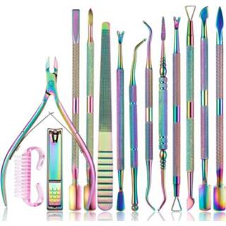 👉 Nagelvijl titanium steel active 14 In 1 FABIYAN Kleur Nail Art Tool Set Dead Skin Shears Push Tang