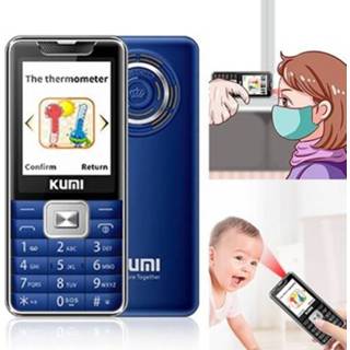 👉 Mobiele telefoon blauw active KUMI Mi1 mini telefoon, voorhoofdthermometer, 2,4 inch, MTK6261D, Bluetooth, 21 toetsen, dubbele simkaart, SOS, FM, netwerk: 2G, lichaamstemperatuurmeting (blauw)