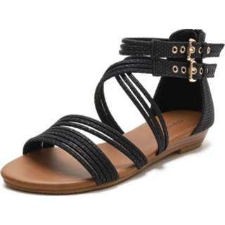 Sleehakken zwart 42 active vrouwen Dames zomer sleehak sandalen open teen dikke zolen Romeinse stijl sandalen, maat: (zwart)