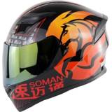 👉 Motorfiet rood gouden active Soman SM-960 motorfiets elektromobiele integraalhelm dubbele lens beschermende helm (rood met lens)