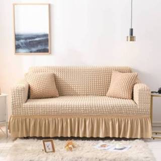 👉 Sofa beige m active Woonkamer Stretch Volledige Dekking Rok Stijl Cover, Maat: Dubbele 145-185cm (Eén kleur Beige)