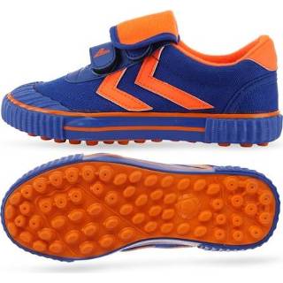 Voetbalschoenen blauw oranje antislip active kinderen slijtvaste nylon sluiting voetbaltrainingsschoenen, maat: 28/180 (blauw + oranje)